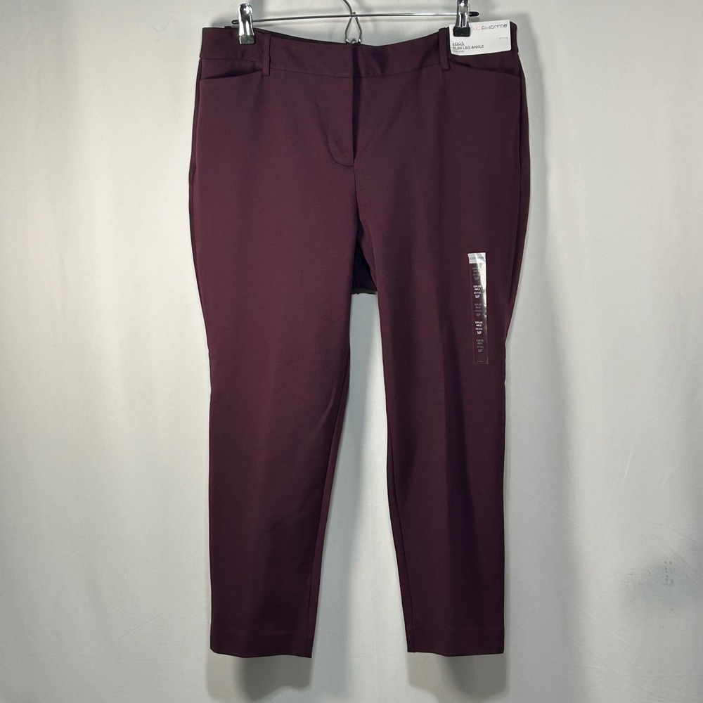 Liz Claiborne Emma Slim Leg Ankle Pants‎ Mid-Rise Size 14P Burgundy